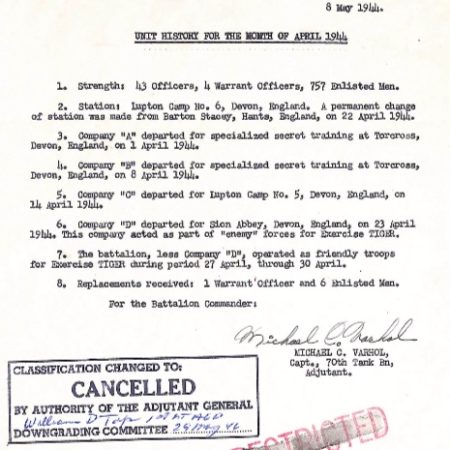 70th Tank Battalion:  After Action Report, April, 1945
